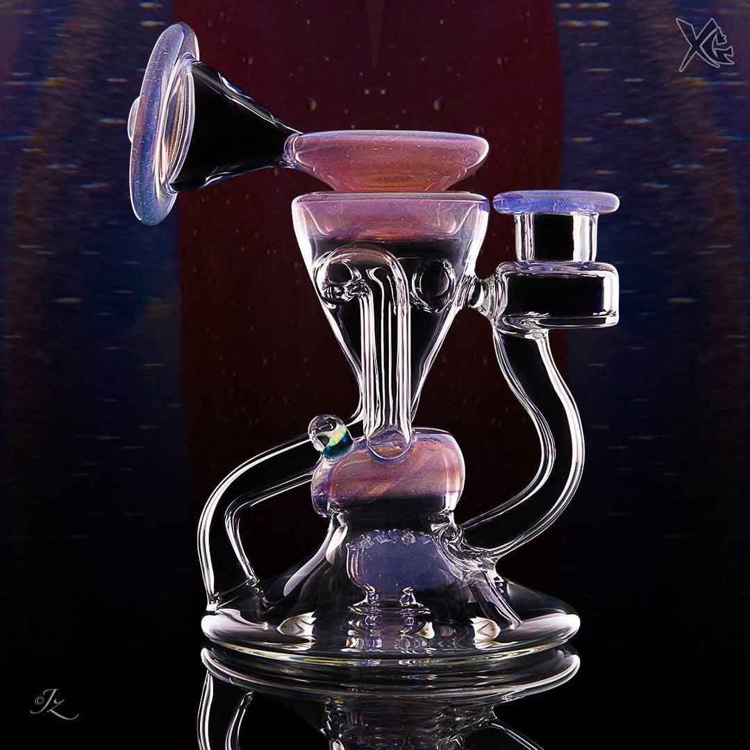 Accented Recycler — opal pink and blue recycler rig