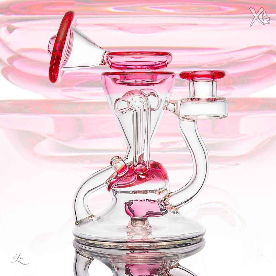Accented Recycler — pink and red recycler rig with artistic background