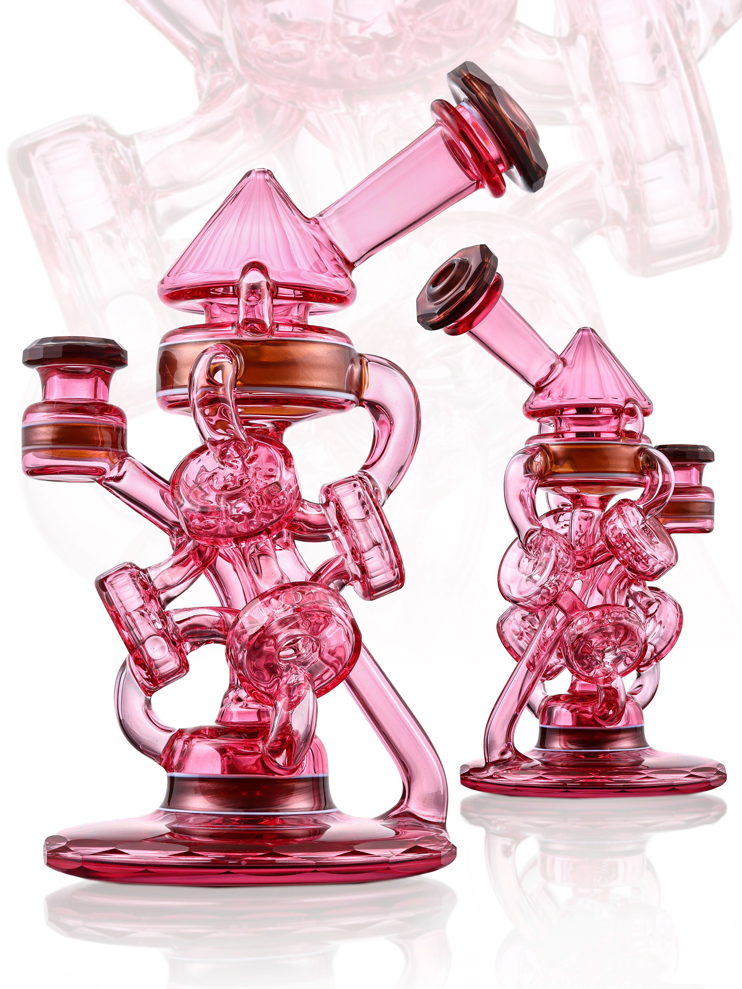 Pink Series — two matching pink recycler rigs side by side on white background