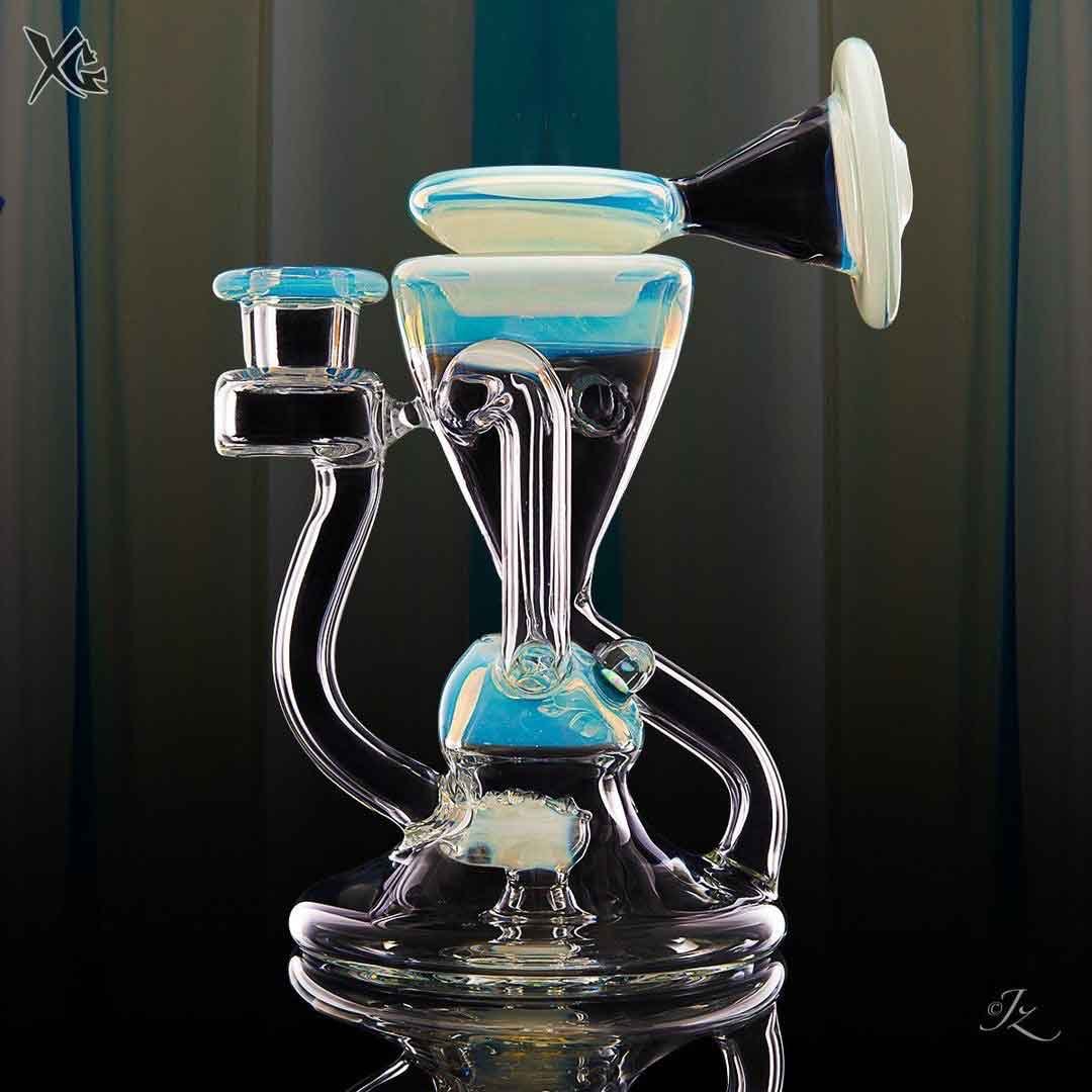Accented Recycler — blue and clear glass with black accents