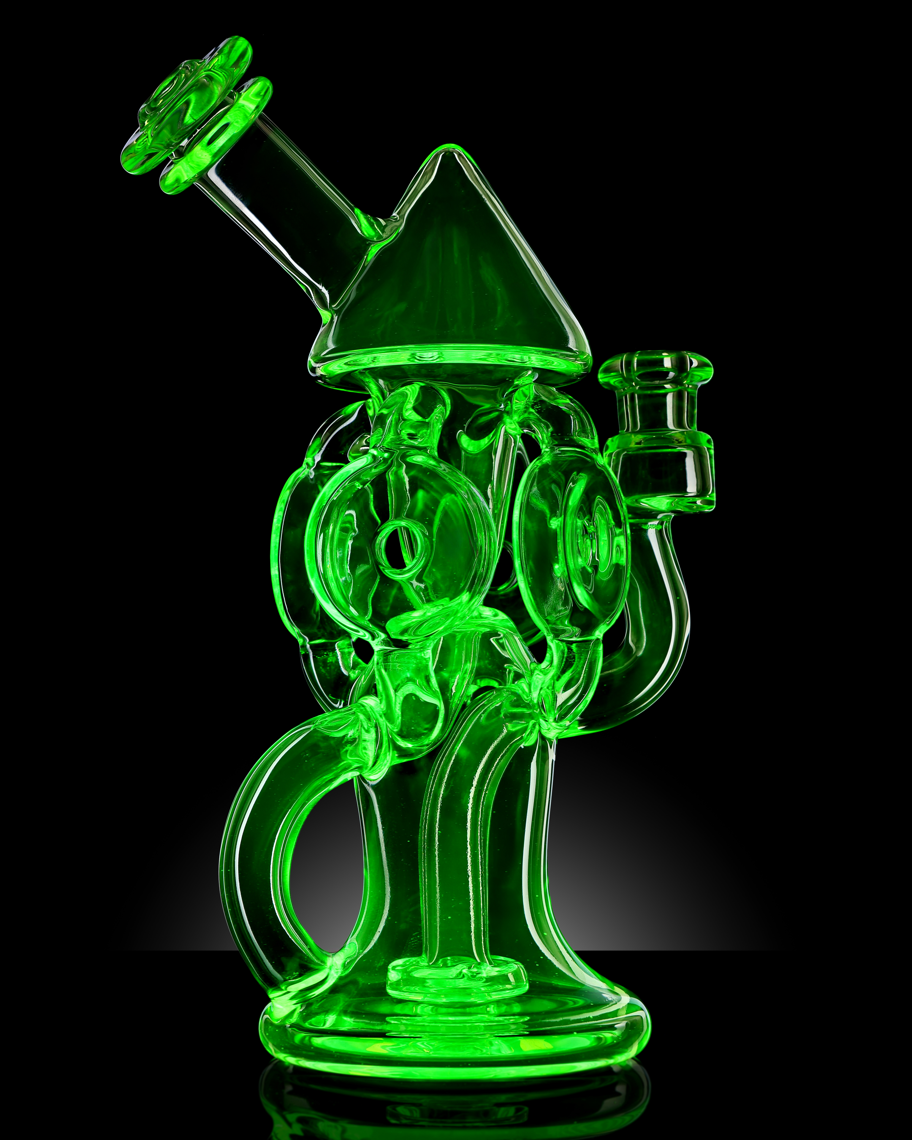 UV Series — neon green recycler rig under UV light